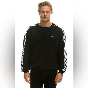 Aviator Nation Zebra Stripe Relaxed Fit Crew Sweatshirt Black Size L